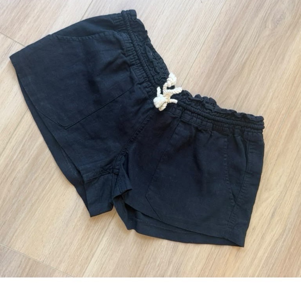Roxy Womens Black Linen Blend Smocked Waist Drawstring Beach Shorts Size Large